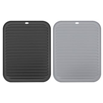 2 pc 12" x 9" Sink Drain Pad Silicone Dish Drying Mat Set