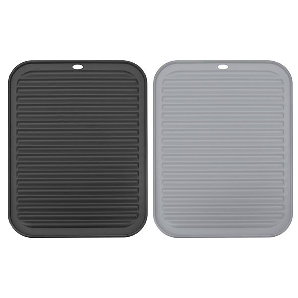 2 Pcs 12" x 9" Sink Drain Pad Silicone Dish Drying Mat Set