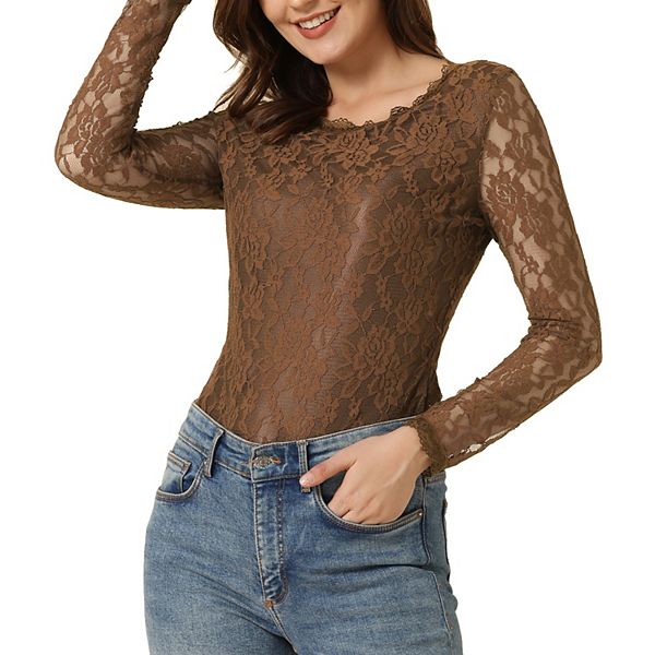 Round Neck Solid Color Sexy Lace Blouse