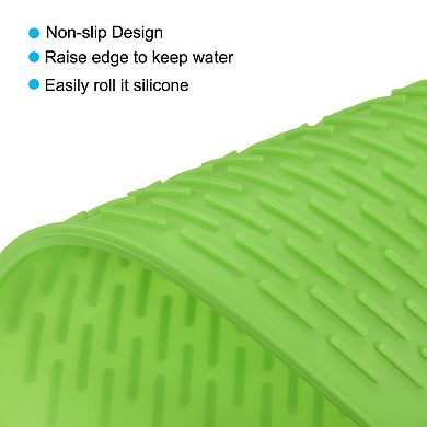 2 Pcs 8.5" x 6" Sink Drain Pad Silicone Dish Drying Mat Set Blue Green