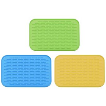 3 pc 8.5" x 6" Drain Pad Silicone Dish Drying Mat Set
