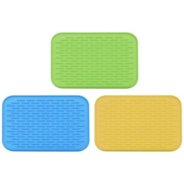 3 Pcs 8.5" x 6" Drain Pad Silicone Dish Drying Mat Set
