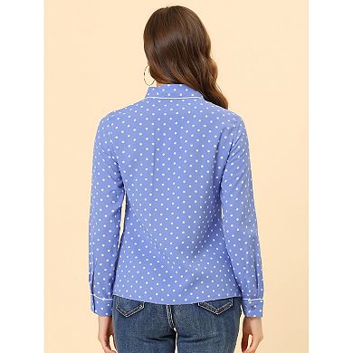 Women's Printed Long Sleeve Piped Button Down Shirts