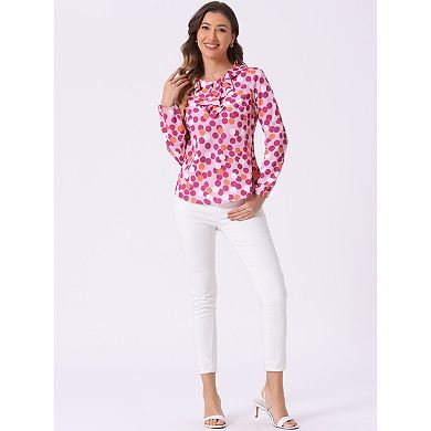 Women's Ruffle Neck Long Sleeve Polka Dots Blouse Shirts