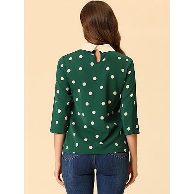 Women's Contrast Peter Pan Collar Top 3/4 Sleeves Blouse Shirts
