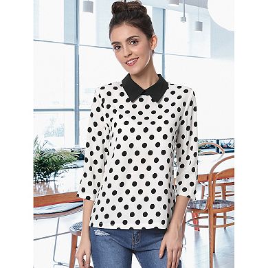 Women's Contrast Peter Pan Collar Top 3/4 Sleeves Blouse Shirts