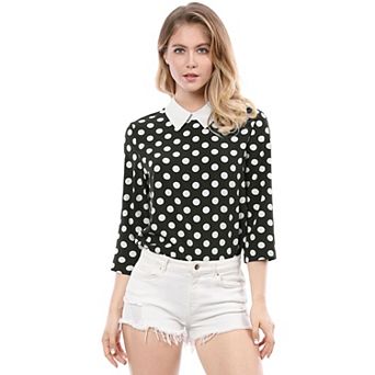 Women's Contrast Peter Pan Collar Top 3/4 Sleeves Blouse Shirts