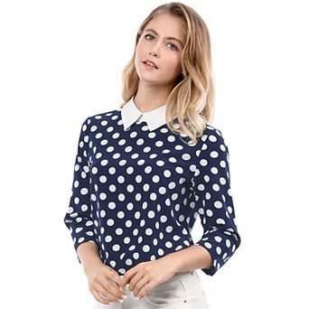 Women's Contrast Peter Pan Collar Top 3/4 Sleeves Blouse Shirts