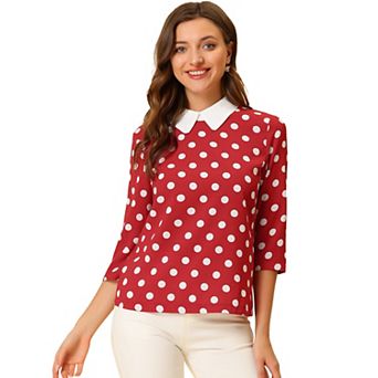 Women's Contrast Peter Pan Collar Top 3/4 Sleeves Blouse Shirts