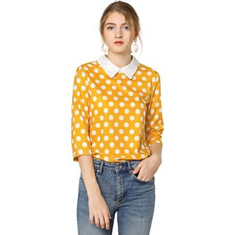 Women's Contrast Peter Pan Collar Top 3/4 Sleeves Blouse Shirts