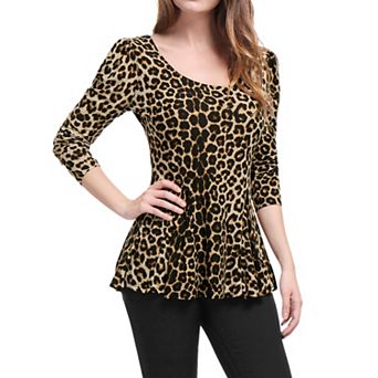 Women's Printed Scoop Neck Long Sleeves Peplum Blouse