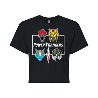 Juniors' Power Rangers Zord Faces Cropped Graphic Tee