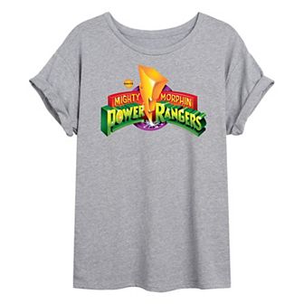 Juniors' Power Rangers Retro Logo Oversized Graphic Tee