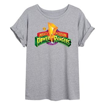 Juniors' Power Rangers Retro Logo Oversized Graphic Tee