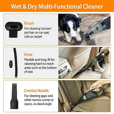 Car Vacuum Cleaner - Cordless Handheld with 4800PA Suction- Wet and Dry Use with 3 Accessories and HEPA Filter