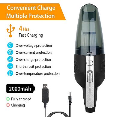 Car Vacuum Cleaner - Cordless Handheld with 4800PA Suction- Wet and Dry Use with 3 Accessories