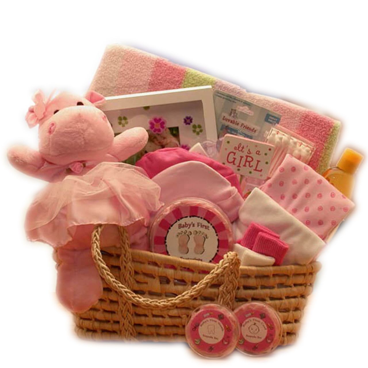 My First Teddy Bear New Baby Gift Basket - Pink - baby bath set