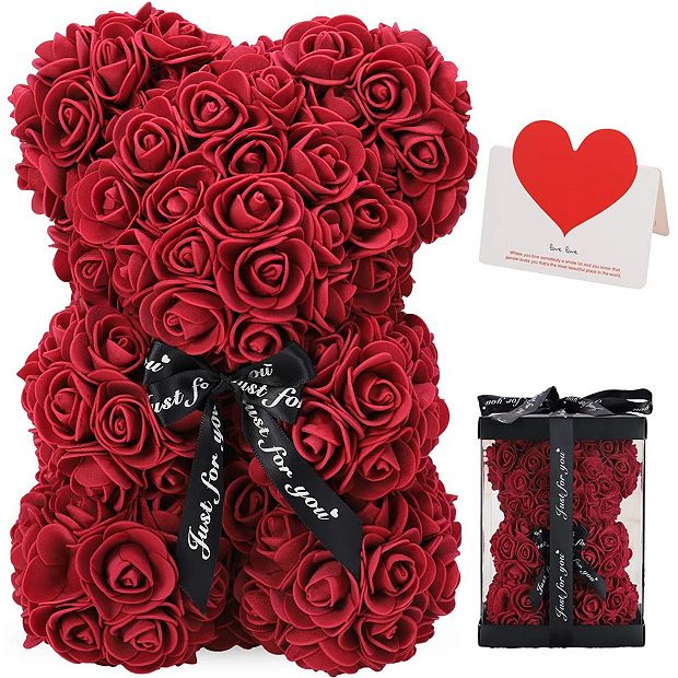 Romantic Love VALENTINE GIFT for Girl Unique Clear red Rose Flowers Teddy  Bear