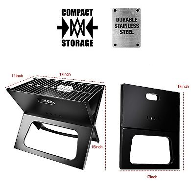 Portable BBQ Grill with 170 sq.in cooking space - Durable metal construction with chrome-plated grate