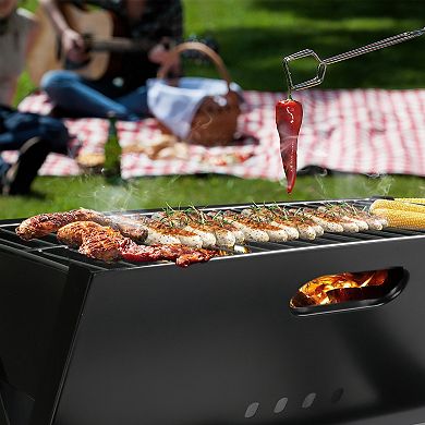 Portable BBQ Grill with 170 sq.in cooking space - Durable metal construction with chrome-plated grate
