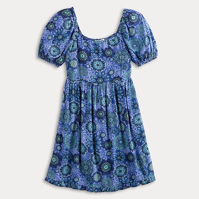 Juniors' Live To Be Spoiled Puff Sleeve Skater Dress