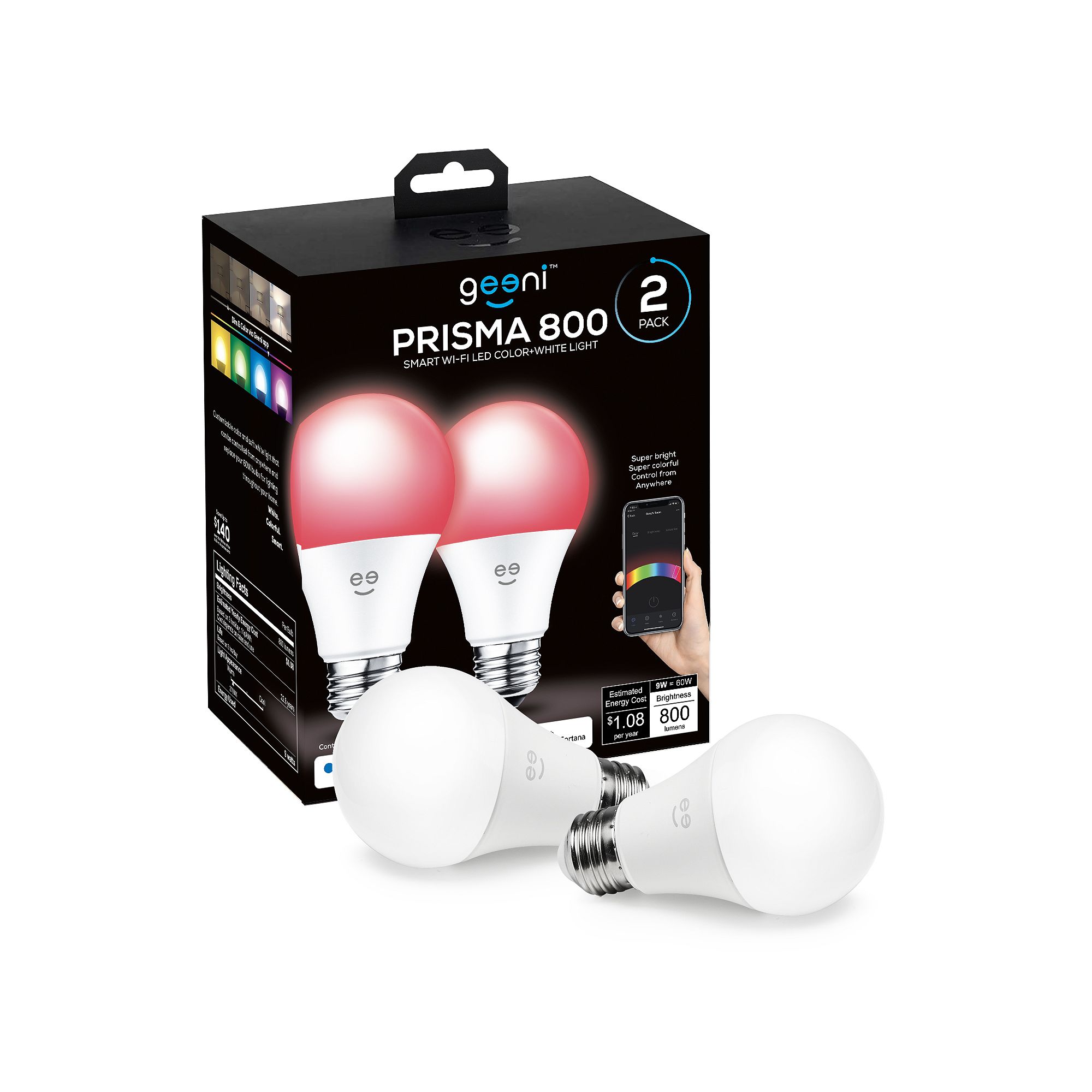 Geeni Prisma 800 60W Color & Warm White Dimmable A21 E26 Smart LED Light Bu
