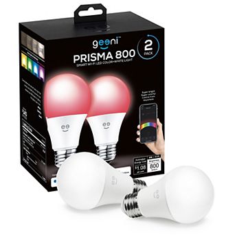 Geeni Prisma 800 60W Color & Warm White Dimmable A21 E26 Smart LED Light Bulb 2-Pack Set