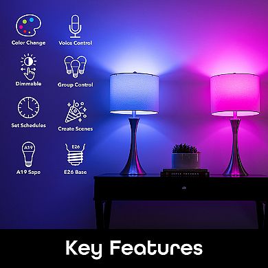 Geeni Prisma 800 60W Color & Warm White Dimmable A21 E26 Smart LED Light Bulb 2-Pack Set