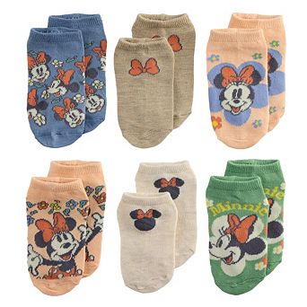 Disney's Minnie Mouse Girls' 6-Pack No-Show Socks