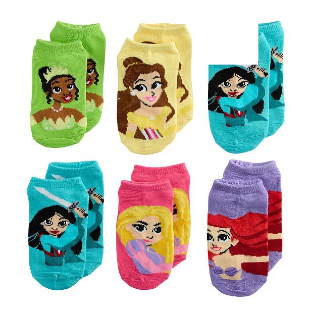 Disney Womens Princess No Show Ankle Socks 6 Pair Pack Shoe Sizes 4-10