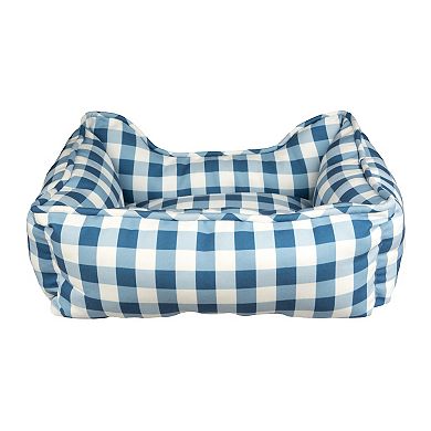 Doggy Parton Blue Rustic Checkered Dog Bed
