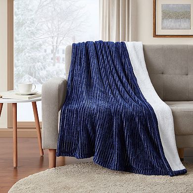 VCNY Home Chenille Ribbed Stripe Sherpa Reverse Throw Blanket