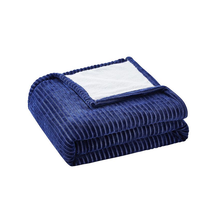 VCNY Home Chenille Ribbed Stripe Sherpa Reverse Throw Blanket, Blue