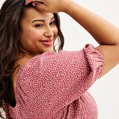 Juniors' Plus Size Live To Be Spoiled Puff Sleeve Skater Dress