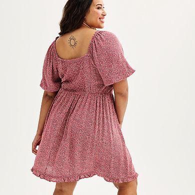 Juniors' Plus Size Live To Be Spoiled Puff Sleeve Skater Dress