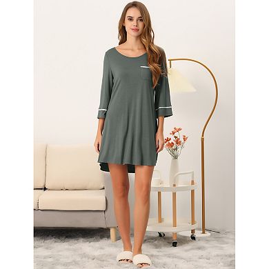 Women's Pajama Round Neck Long Sleeve Sleepwear Soft Female Lounge Dress