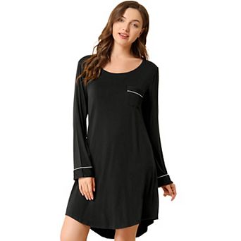 Women's Pajama Round Neck Long Sleeve Sleepwear Soft Female Lounge Dress