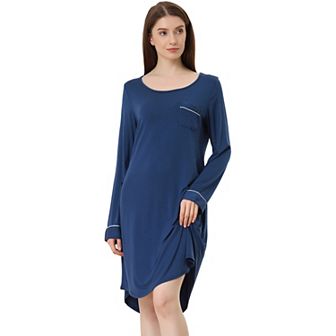 Women's Pajama Round Neck Long Sleeve Sleepwear Soft Female Lounge Dress