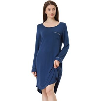 Women's Pajama Round Neck Long Sleeve Sleepwear Soft Female Lounge Dress