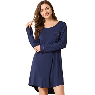 Women's Pajama Round Neck Long Sleeve Sleepwear Soft Female Lounge Dress