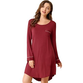 Women's Pajama Round Neck Long Sleeve Sleepwear Soft Female Lounge Dress
