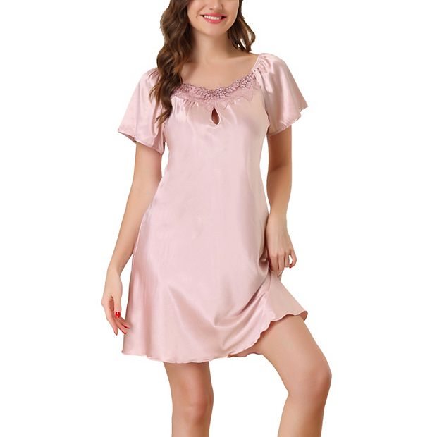 Womens Pajama Dress Satin Sleepwear Nightshirt Soft Lounge Nightgowns