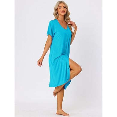 Women's Modal Nightshirt Soft Button Down Nightgown Short Sleeve Pajama Sleepshirt