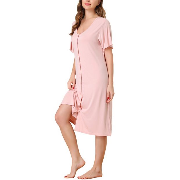 Womens Short Sleeve Nightshirt Button Down Nightgown Sleepwear Pajama Dress