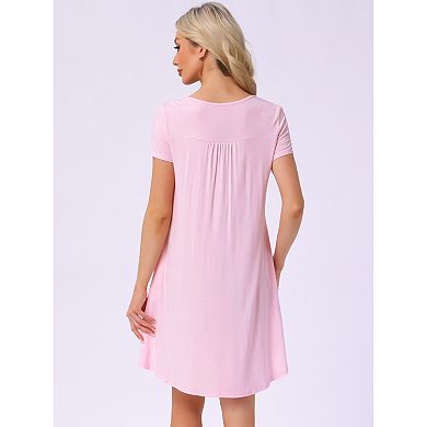 Women's Sleepwear Soft Button with Pockets Short Sleeve Lounge Nightgown