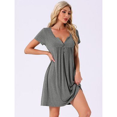 Women's Sleepwear Soft Button with Pockets Short Sleeve Lounge Nightgown