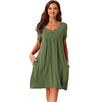Women's Sleepwear Soft Button with Pockets Short Sleeve Lounge Nightgown
