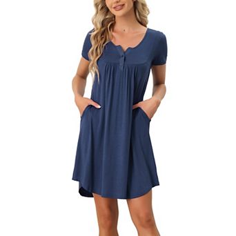 Women's Sleepwear Soft Button With Pockets Short Sleeve Lounge Nightgown
