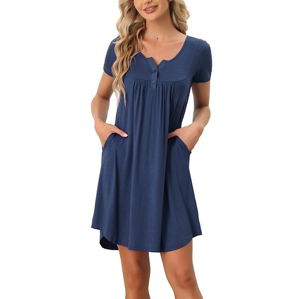 short lounge dresses Nightgown Lounging Dresses Short Loungewear Dresses Short Sleeve Lounge  Dress Notched Short Sleeve