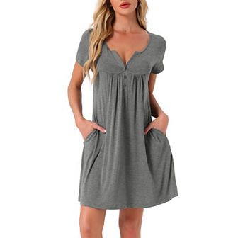 Women's Sleepwear Soft Button With Pockets Short Sleeve Lounge Nightgown